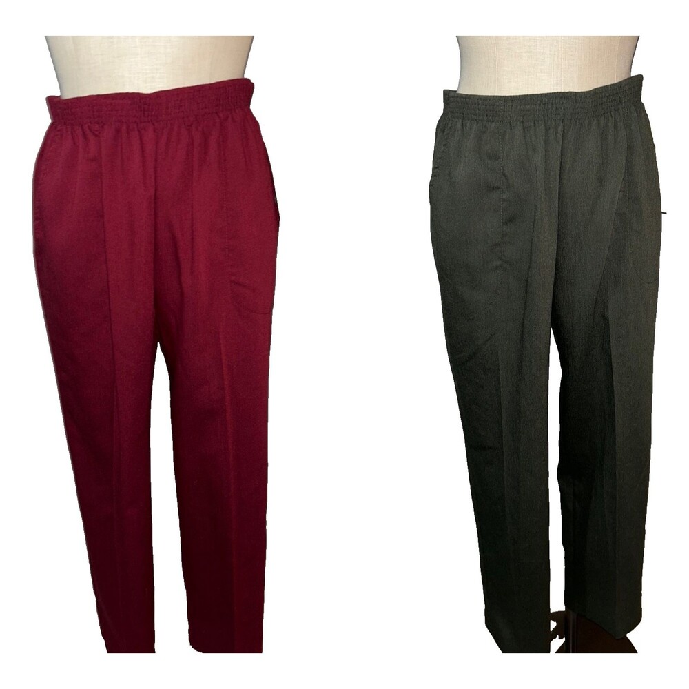 Lot of 2 Vintage NWT Women’s Pull On Pants size 12 Petite Olive & Burgundy